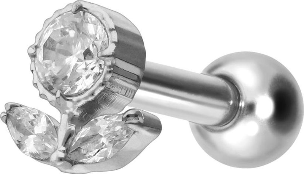 Ohrpiercing Titan Ohrpiercing mit Innengewinde KRISTALLBLUME Silber Stablänge: 6mm