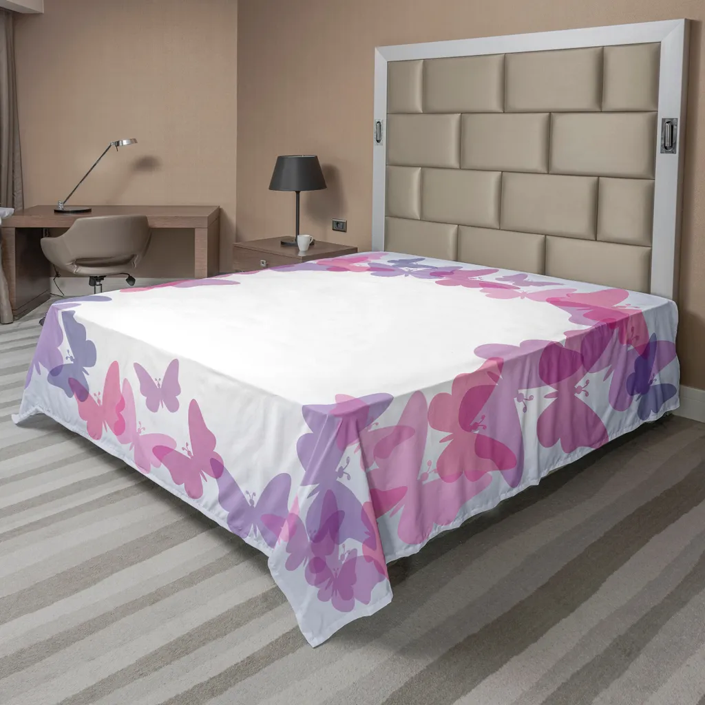 Drap plat décoratif aux motifs de papillons doux et confortable 244x205