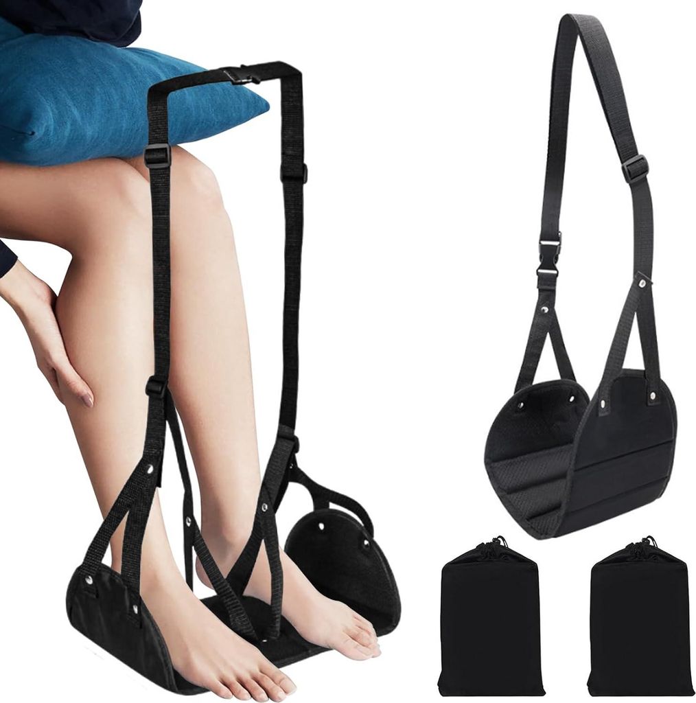 2 Stück verstellbare Fußhängematte Flugzeug Fußstütze mit atmungsaktivem Mesh - ideal für Reisen, Büro und Auto.
