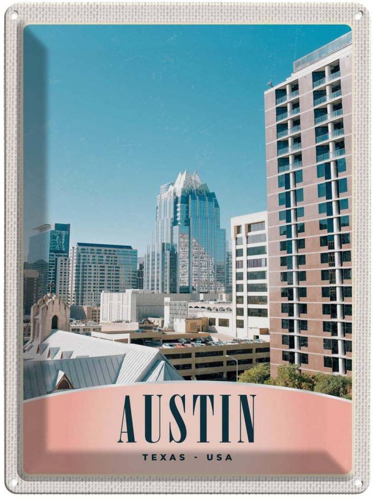 vianmo Blechschild 40x30 cm Austin Texas USA Urlaub Amerika Hochhaus Gebäude Bildmotiv Reisemotiv Abenteuer Reisen