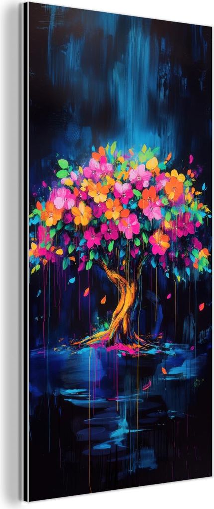 MuchoWow Wanddekoration Metall Metallbild Wandkunst 40x80 cm Baum - Blumen - Magisch - Farbig MuchoWow Aluminium Gemälde - Wanddekoration - Indust...