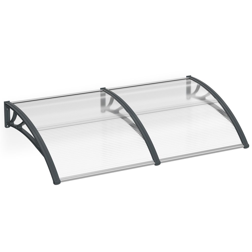 ACXIN Vordach Haustür Überdachung Türdach Sonnenschutz aus Polycarbonat Hohlkammerplatte Klar Kunststoff und Aluminium Rahmen (200x100cm, Grau)