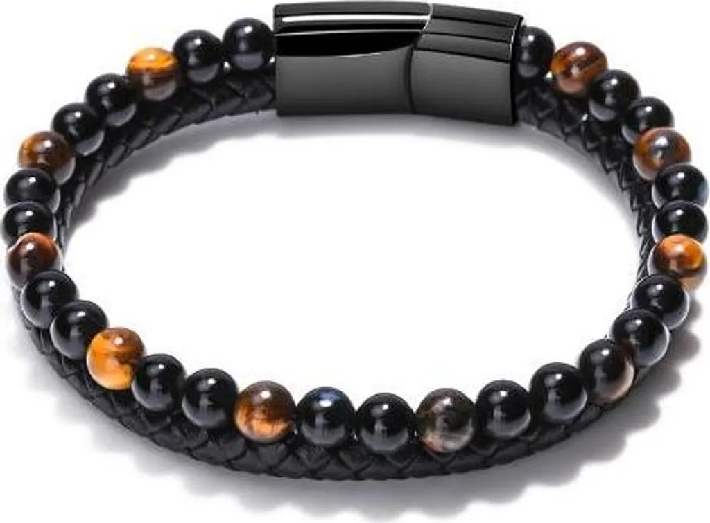 Bracciale Outdoor Pelle e Pietra Occhio di Tigre 21 cm | Uomo