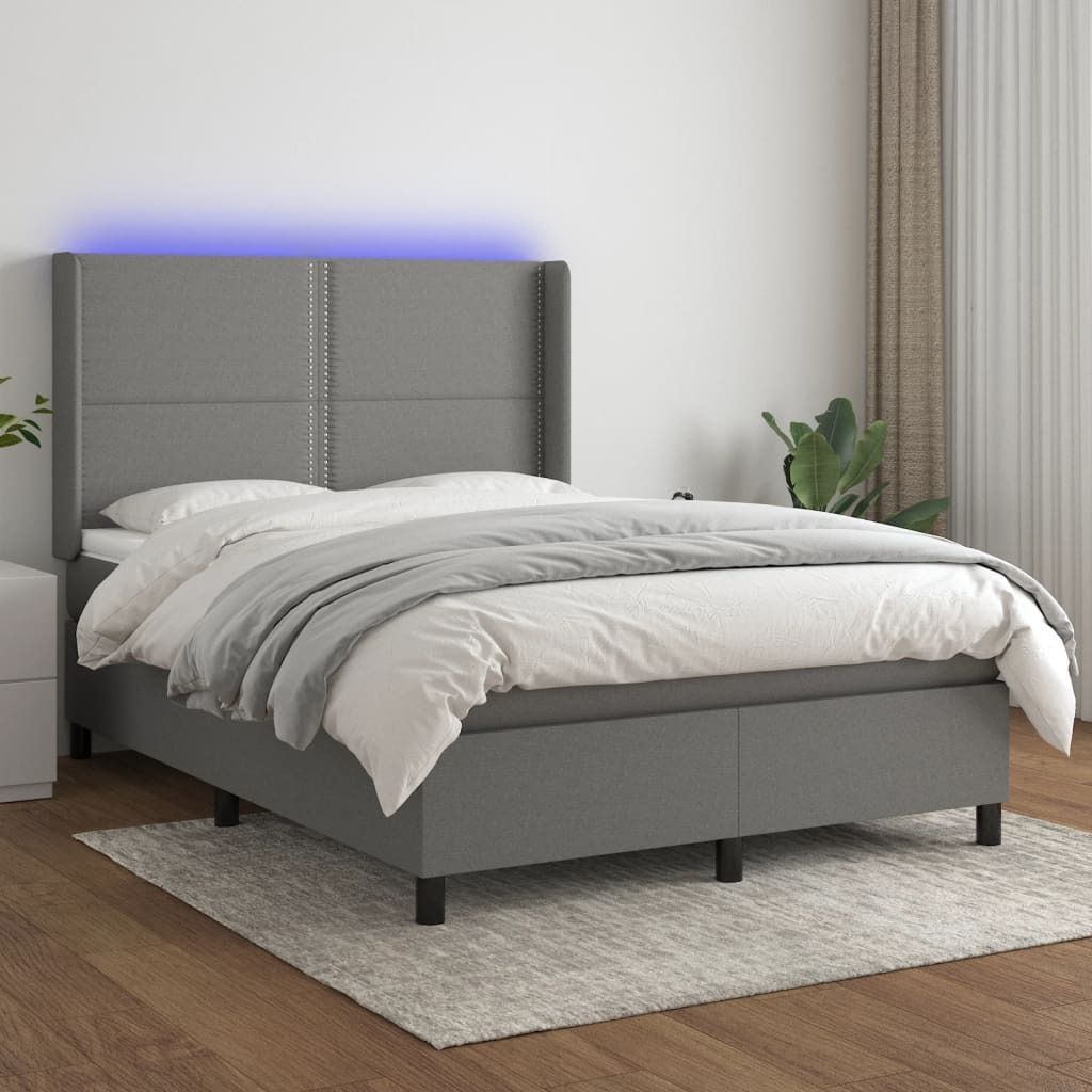 Maison Exclusive - Boxspringbett mit Matratze & LED Dunkelgrau 140x200 cm Stoff