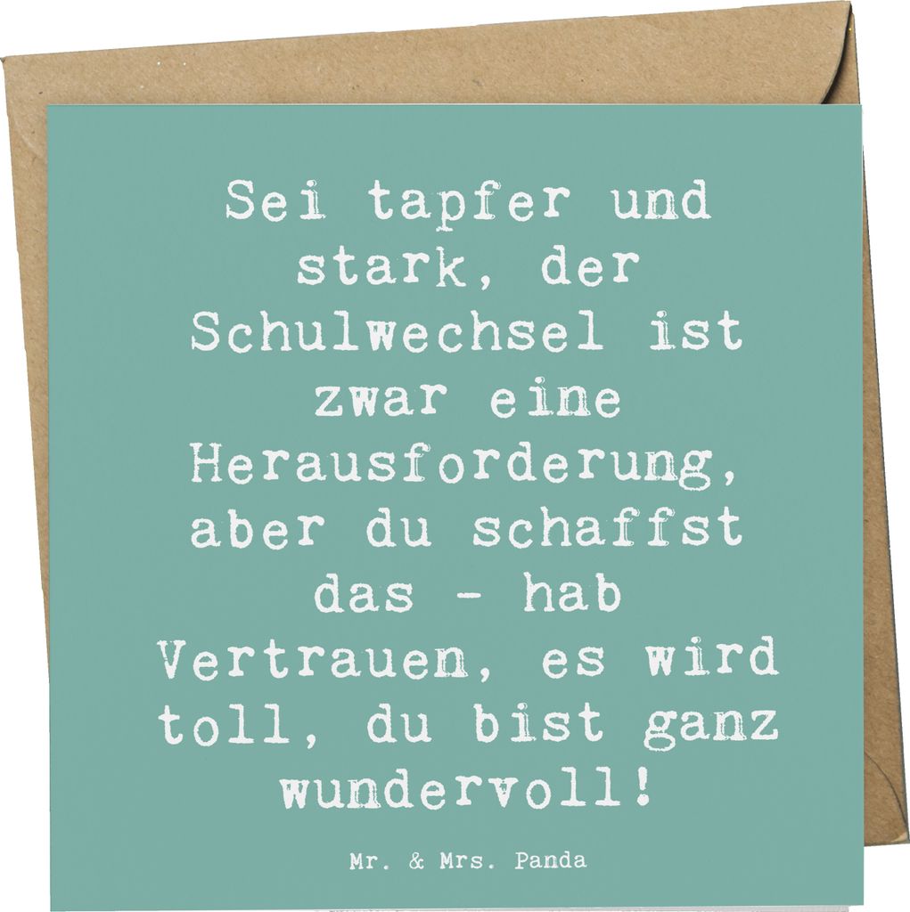 Mr. & Mrs. Panda Klappkarte Spruch Einen Schulwechsel bewältigen - Meeresbrise - Geschenk, Glückwunschkarte, Lebensfreude, Grußkarte, faltkarte,...