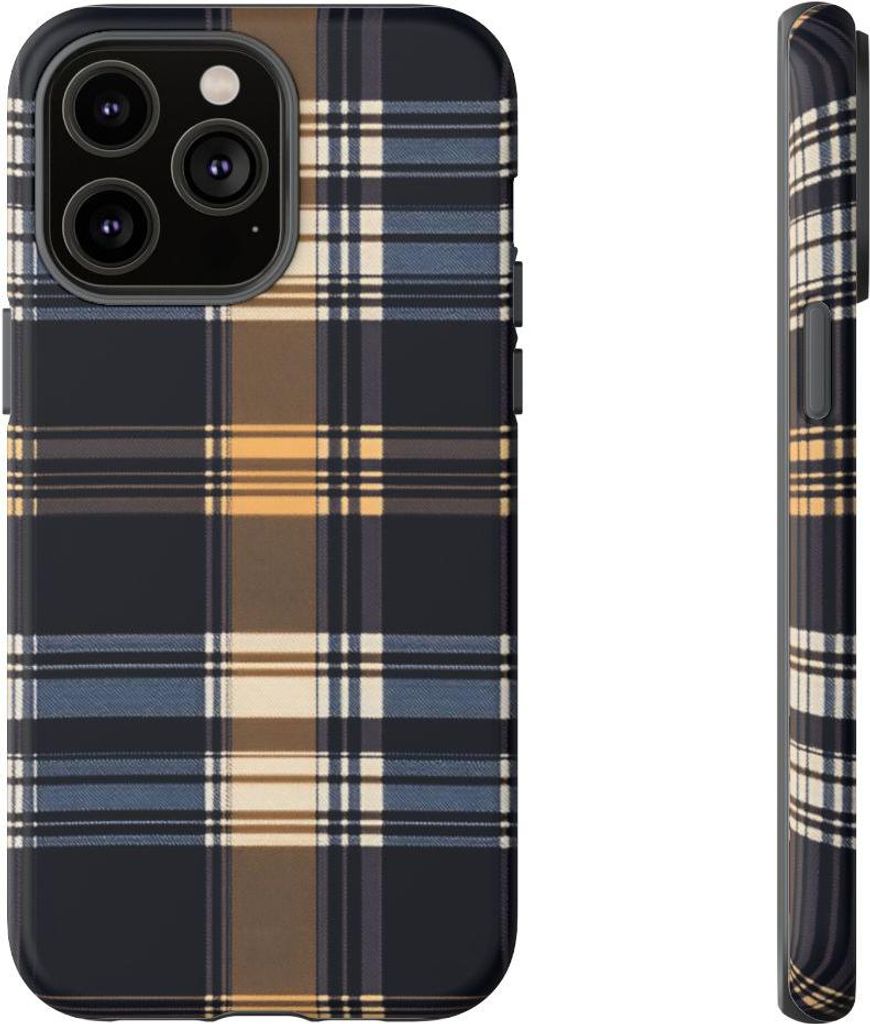 Karamell- und Dunkelblau-Karomuster – Hülle Kompatibel mit iPhone 14 Pro Max
