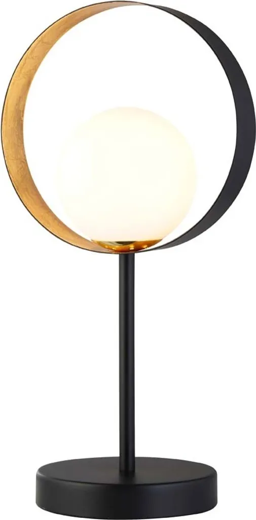 ORBITAL Lampe de Table 1-Flamme Noir Mat et Or avec Verre Opale G9