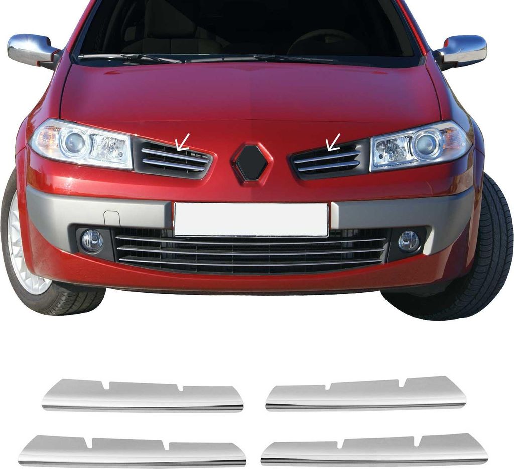 Kühlergrill Leisten Grillleisten für Renault Megane 2006-2010 Chrom Silber 4x