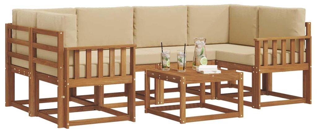 "im Diskont"Outdoor-Sofagarnitur Moderne - HOMMIE - Gartenlounge Set/Outdoor Sofa - mit Kissen 7 pcs Natur und Beige - Gartensofas DEMöbel79837