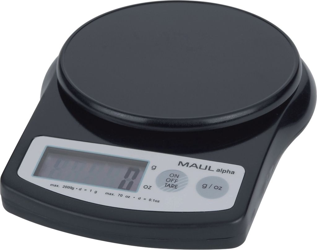 Briefwaage Maulalpha mit Batterie schwarz bis zu 2000 g Packung mit 12 Stück