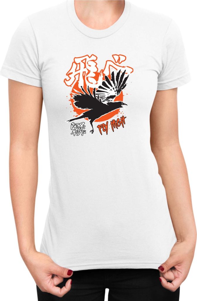 Damen T-Shirt Japan Anime Manga Haikyu Karasuno High Logo, Lady XS / Weiß