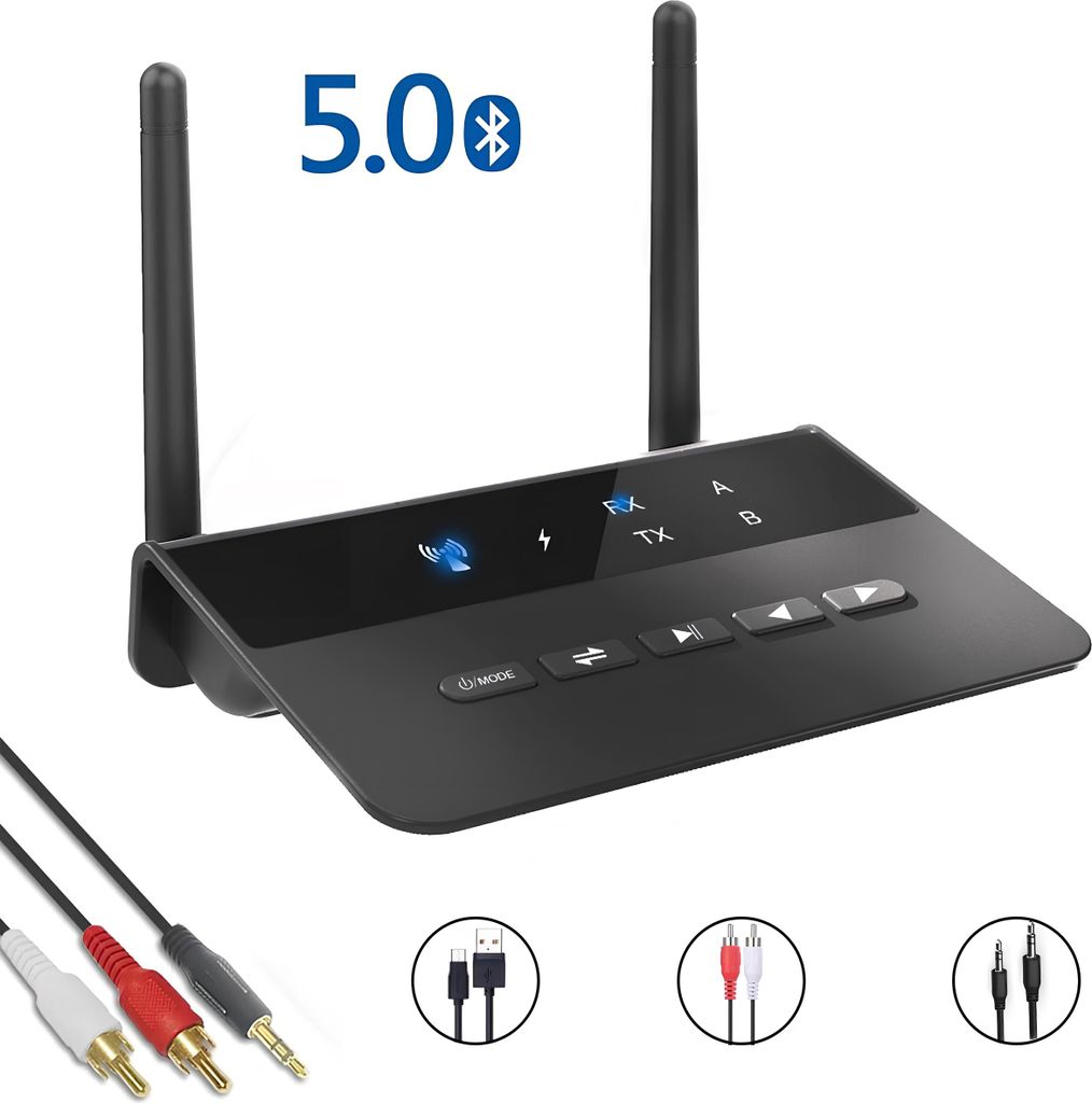 ANTCOOL 80M Bluetooth 5.0 Sender-Empfänger Aptx HD LL Low Latency Wireless Audio Adapter 3.5mm AUX RCA Buchse für PC TV Headset