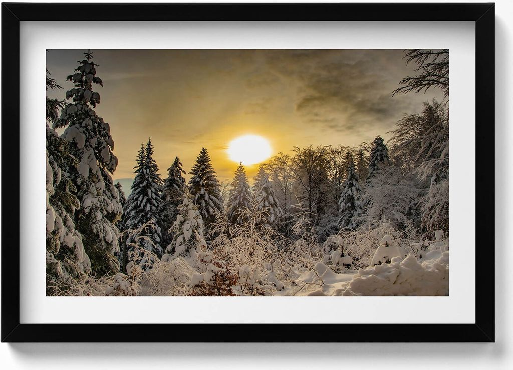 Winterlandschaft Beskids– Wandbild mit Rahmen – Gerahmtes Bild – Wanddekoration – 60x40 cm – Schwarz Rahmen
