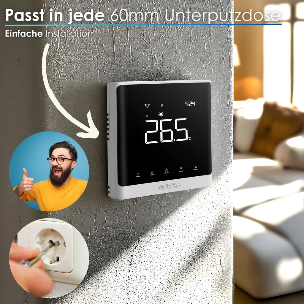 Thermostat Mural Echos Chauffage Sol WLAN Tuya Smart Life Programmable