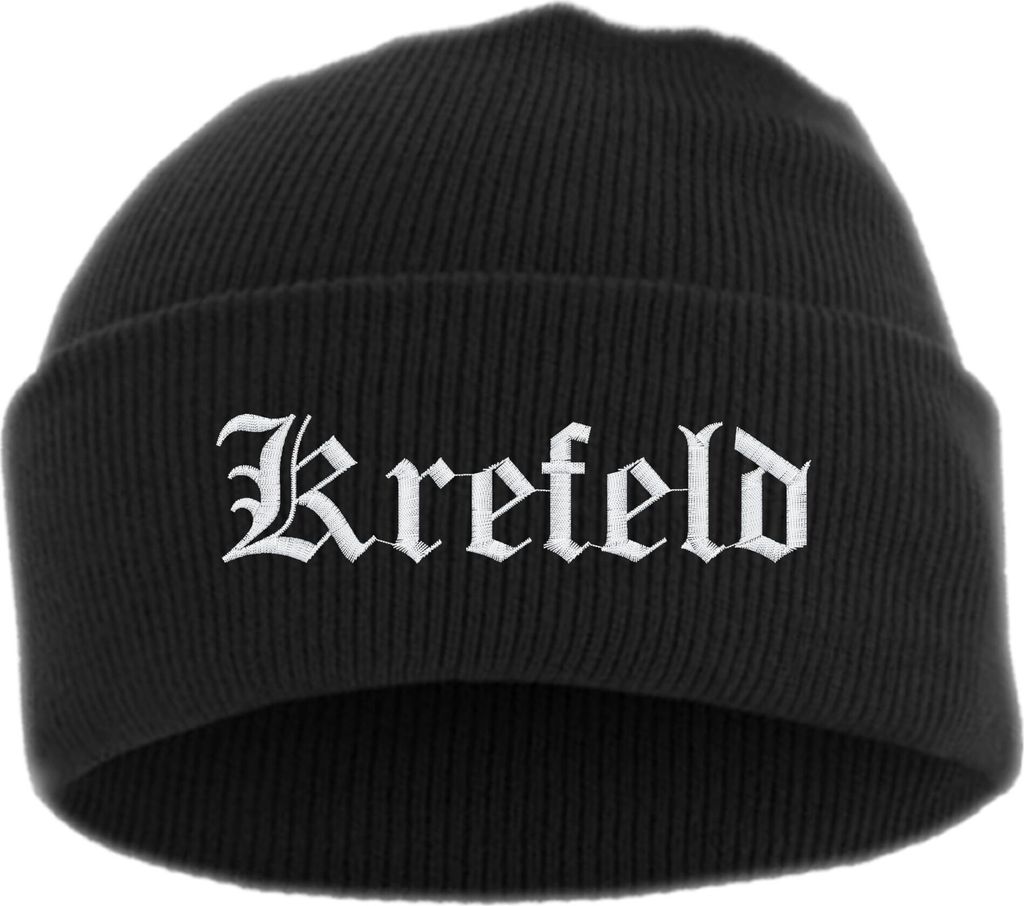 Krefeld Umschlagmütze - Altdeutsch - Bestickt - Mütze mit breitem Umschlag Einheitsgröße Schwarz