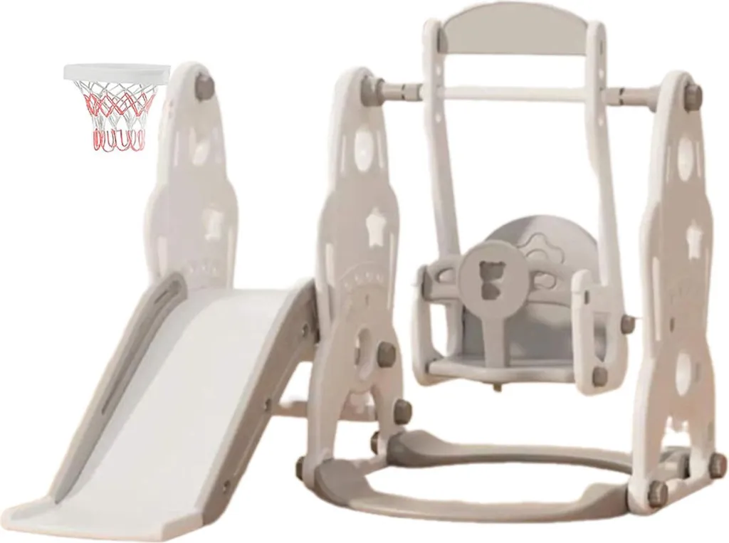 Toboggan fusée et balançoire grise pour activité extérieure enfant
