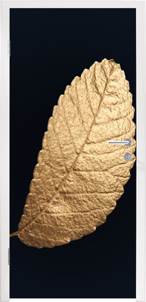 MuchoWow Türtapete Selbstklebende Türfolie Gold - Blätter - Schwarz - Pflanzen - Luxus - Natur 80x205 cm Türposter Türaufkleber Klebefolie T...