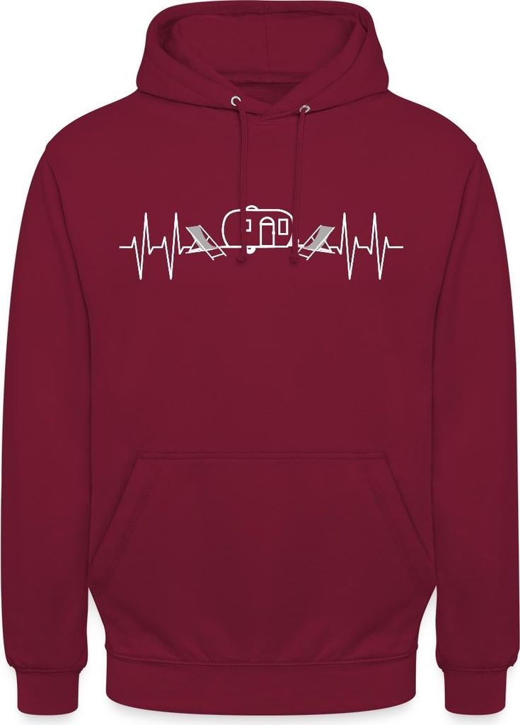 Spreadshirt Herzschlag EKG Camping Wohnwagen Liegestühle Uni Hoodie, XXL, Bordeaux