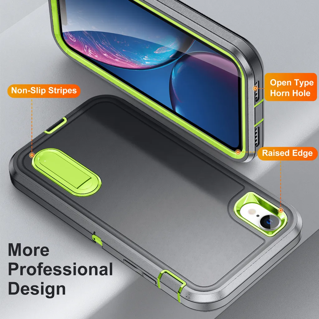 Custodia per iPhone XR Hybrid Custodia protettiva a tre strati robusta e antiurto con supporto Grigio - 4