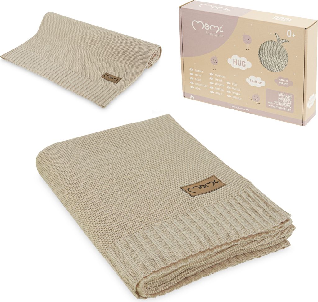 MoMi HUG – Babydecke aus Bambus & Baumwolle, , weich, atmungsaktiv & temperaturregulierend, 110x80 cm, hergestellt in Europa – Beige