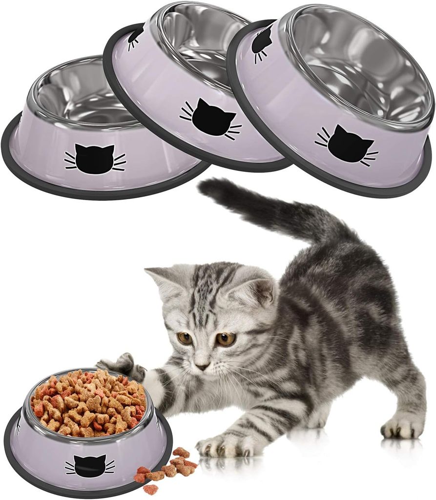 VORX Edelstahl Katzennäpfe – 3 Stück, 15 Cm, Mit Rutschfester Gummibasis
