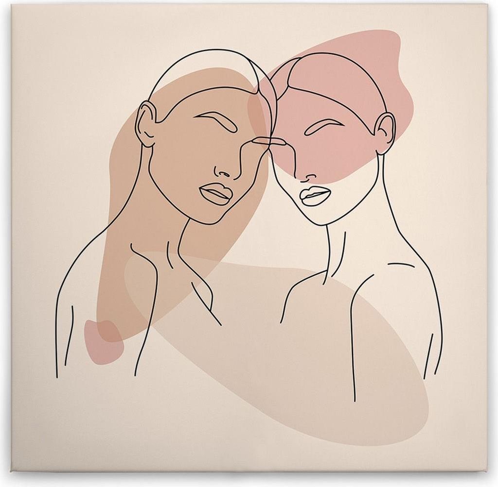 TADESSI Leinwandbild Silhouetten Oneliner - Wandbild 40 x 40 cm - Kunstdruck auf Leinwand in Creme Beige - M1-No.51579