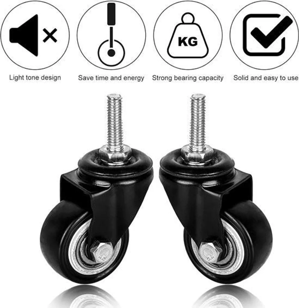 Roulettes pour fauteuils et meubles - Fixation M8 - Déplacement fluide