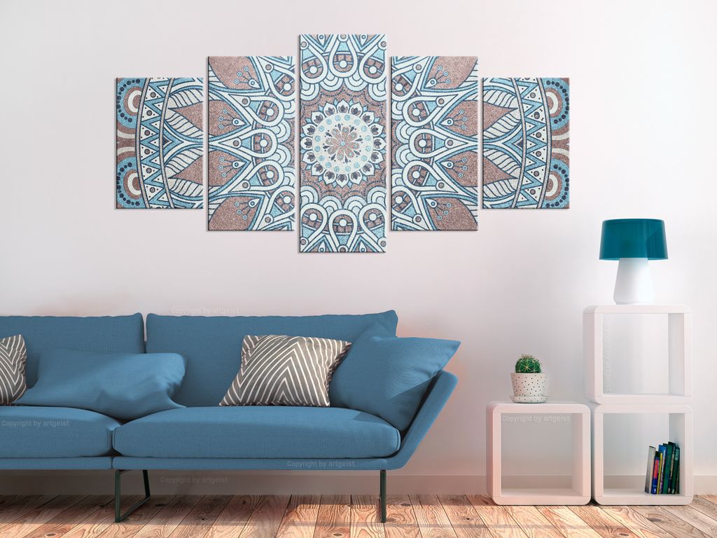 Akustikbild Mandala 200x100 cm Bilder Akustikschaum Hochleistungsschallabsorber Schallschutz Leinwand 5 tlg Wandbild Raumakustik Schalldämmung Ori...