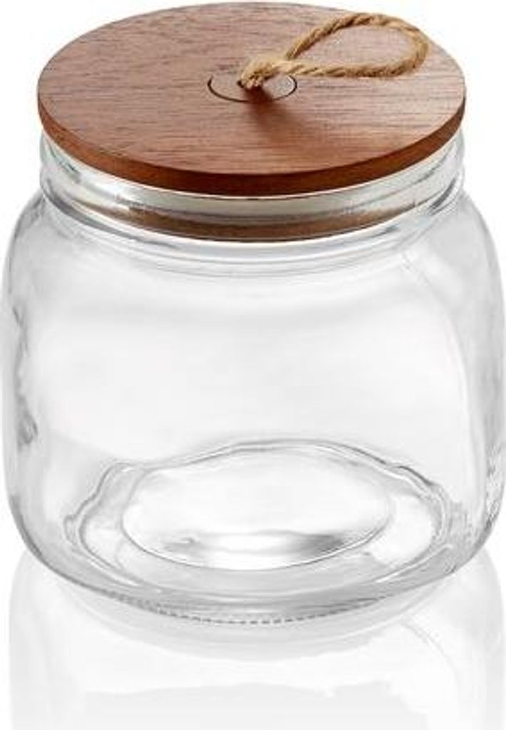 12x Vorratsglas mit Akaziendeckel und Schnur, 0,65 ltr., Ø 9 cm, Höhe 12 cm, Glas, Akazienholz, Silikon