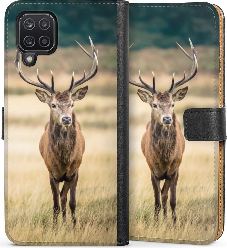 DeinDesign Klapphülle für Samsung Galaxy A12 Handytasche Lederhülle Tasche Hirsch Wald Wiese