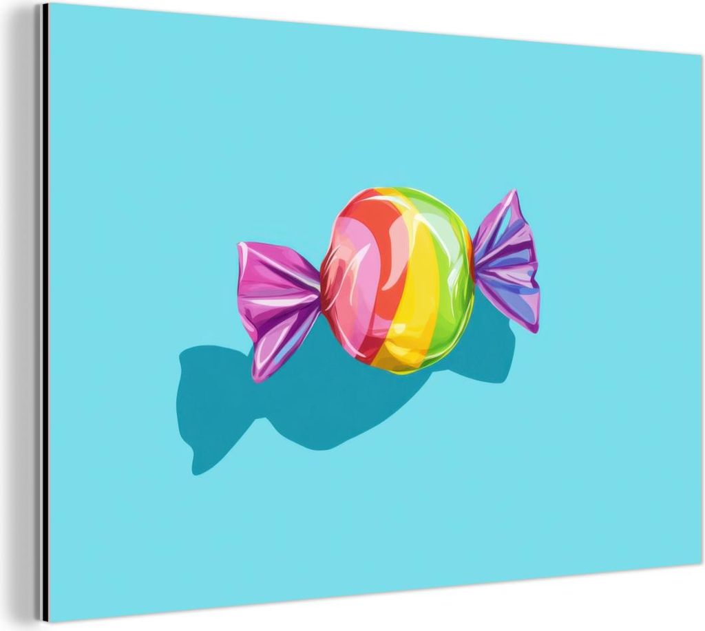 MuchoWow Wanddekoration Metall Metallbild Wandkunst 60x40 cm Blau - Bonbon - Regenbogen MuchoWow Aluminium Gemälde - Gemälder