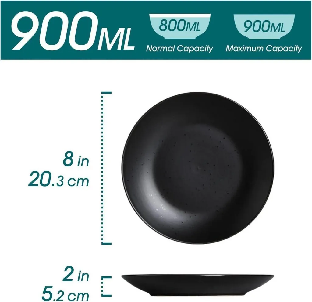 vancasso MODA Set 4 Piatti Fondi Nero 800ml - Ceramica in Gres - 2