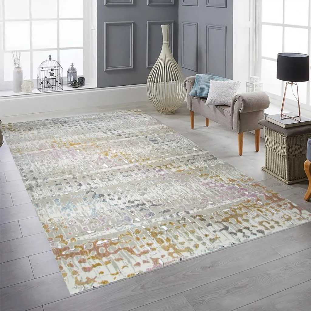 Tapis de salon à poils courts dégradé de beige moderne 120x170 cm