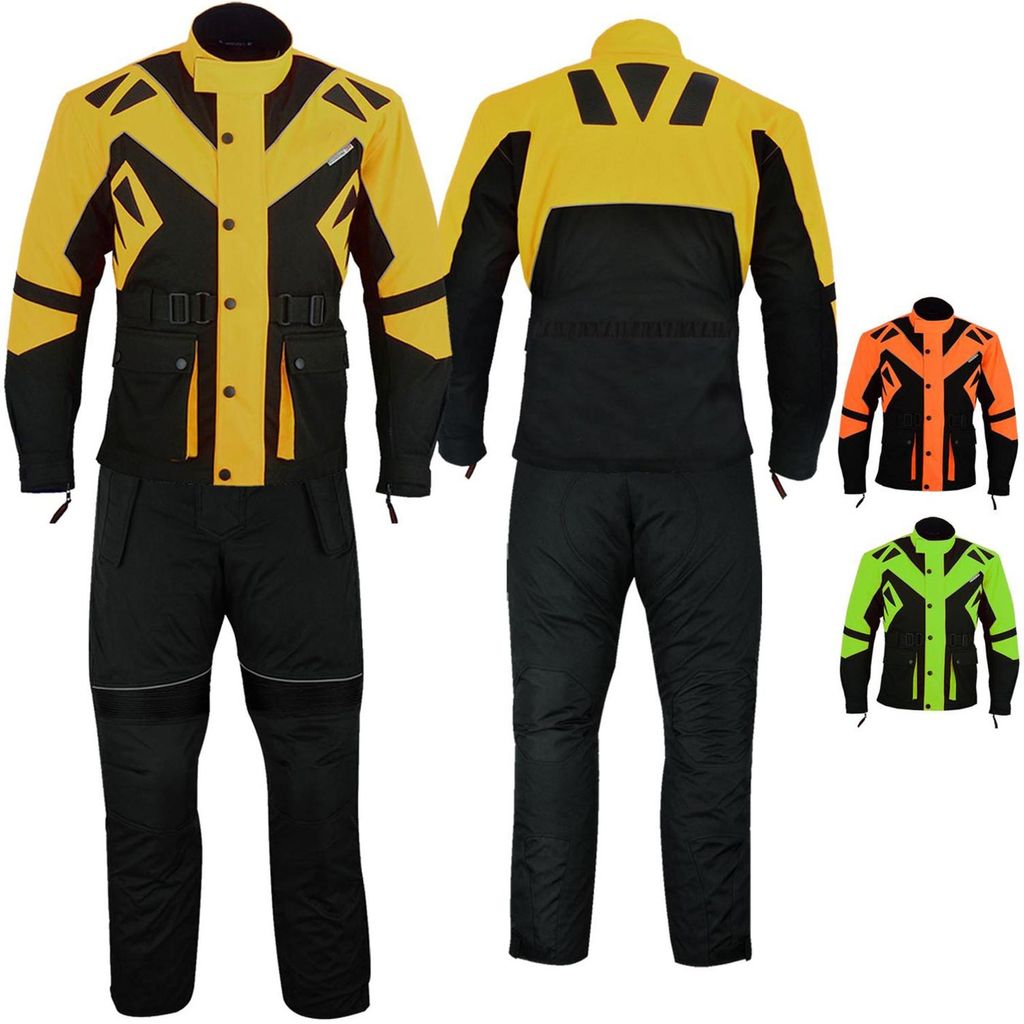 2-teiler Motorradkombi Cordura Textilien kombi Motorradjacke + Motorradhose, Größe:58/3XL, Farbe:Gelb