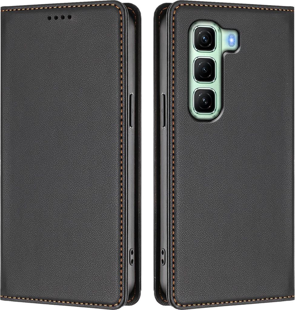 Handyhülle für Infinix Hot 50 5G, Kunstleder Klapphülle Stoßfeste Magnetische Hülle mit Ständer Schwarz
