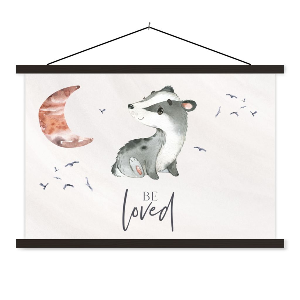 MuchoWow Textilposter Zitate - Geliebt werden - Sprichwörter - Kind - Jungen - Mädchen - Aquarell 90x60 cm mit schwarzem Rahmen - Aufhängungssatz