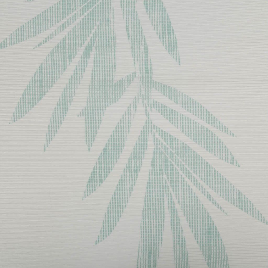 Schiebegardine Meterware Bambusoptik Streifen Blätter weiß mint 60cm