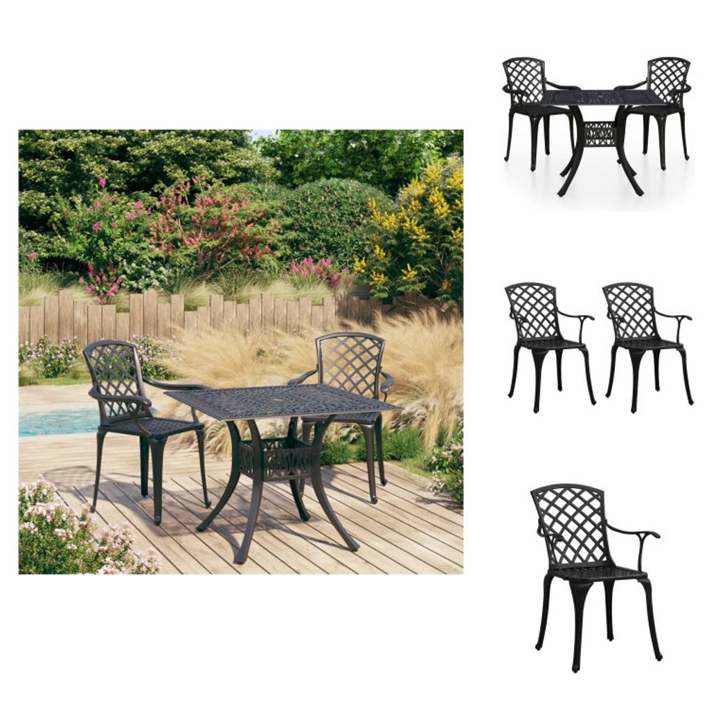 vidaXL 3-tlg. Bistro-Set Aluminiumguss Schwarz - Gartenmöbel-Sets