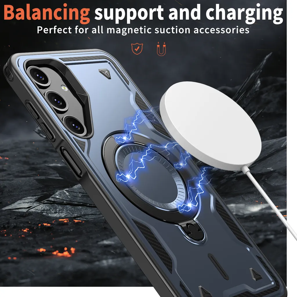 Custodia a doppio strato per Samsung Galaxy A05S, custodia protettiva militare magnetica con anello in metallo e supporto Blu - 4