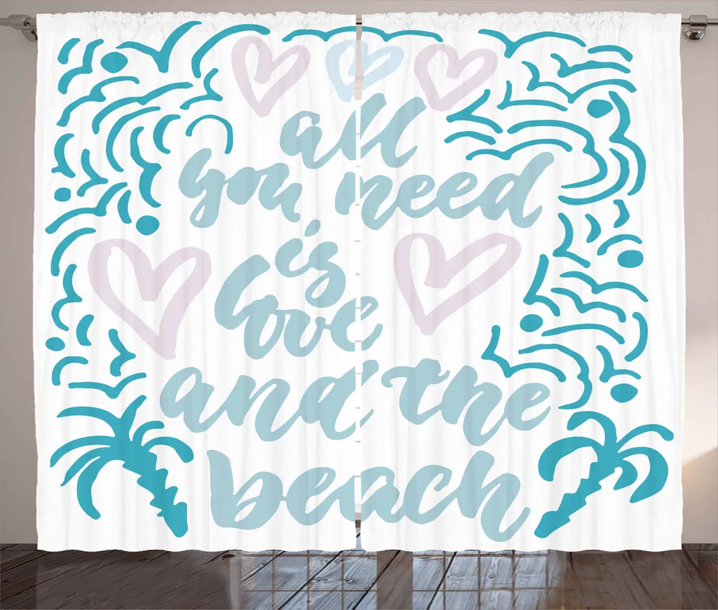 ABAKUHAUS Citazione Tenda rustica, linee ondulate Acqua Amore, camera da letto Tenda con passanti e ganci, 280 x 245 cm, rosa confetto Azzurro pallido