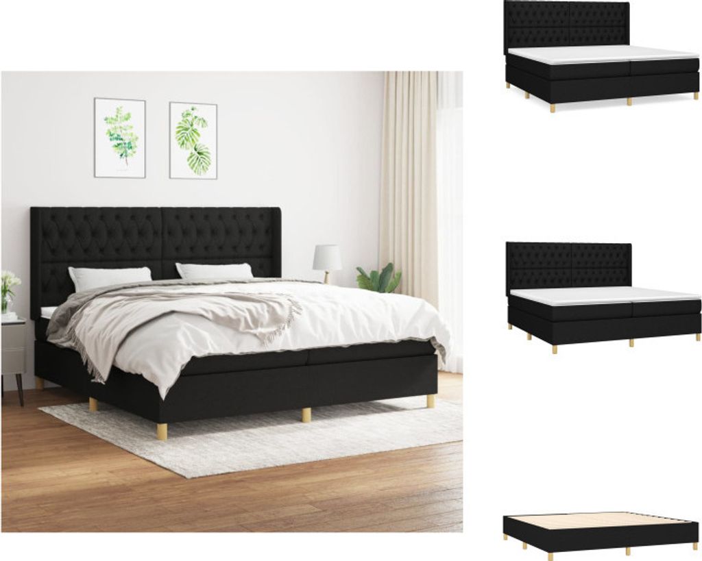vidaXL Boxspringbett mit Matratze Schwarz 200x200 cm Stoff - Betten & Bettgestelle