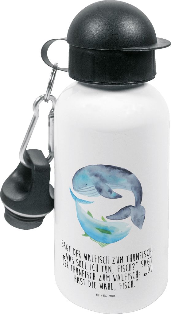 Mr. & Mrs. Panda Wasserflasche Walfisch Thunfisch - Weiß - Geschenk, Wal, Kita Trinkflasche, Sportflasche, Kinder, für den Kindergarten, Spruch L...