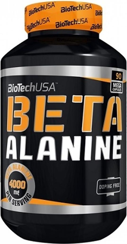 A product shot of a bottle of BioTech USA Beta Alanine capsules.