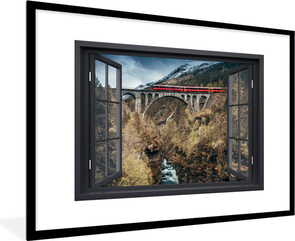 MuchoWow MuchoWow Gerahmtes Poster Aussicht - Berg - Zug 90x60 cm - Poster mit zchwarzem Bilderrahmen - Wanddekoration - Fotos