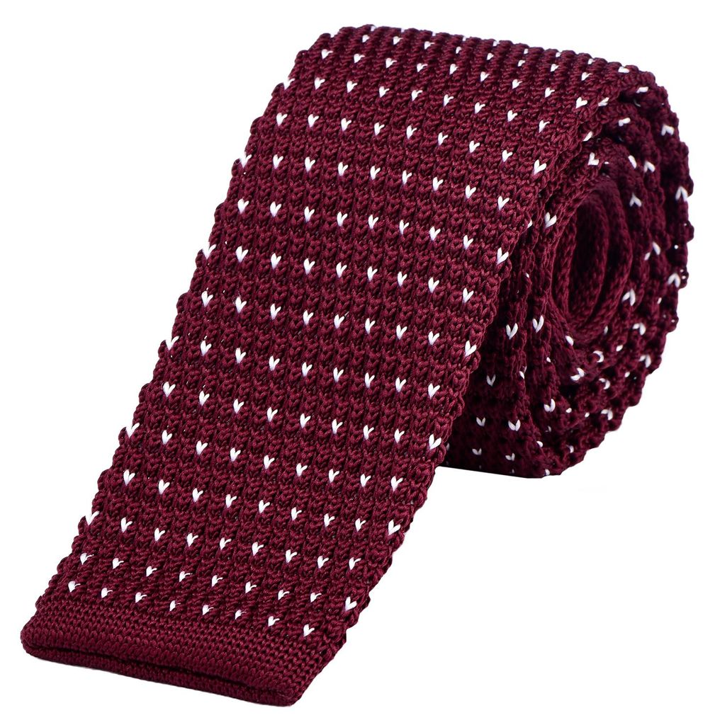 DonDon schmale Strickkrawatte 5 cm - dunkelrot mit weißen Produktbild 