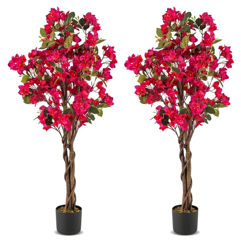 Künstlicher Bougainvillea-Baum, 120 cm, mit Topf, Rosa, 2er-Pack