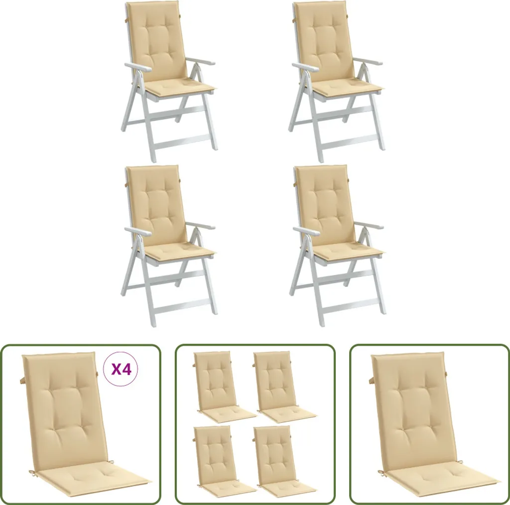 Set 4 Cuscini Sedie Giardino 120x50x4 cm Beige Mélange Resistenti