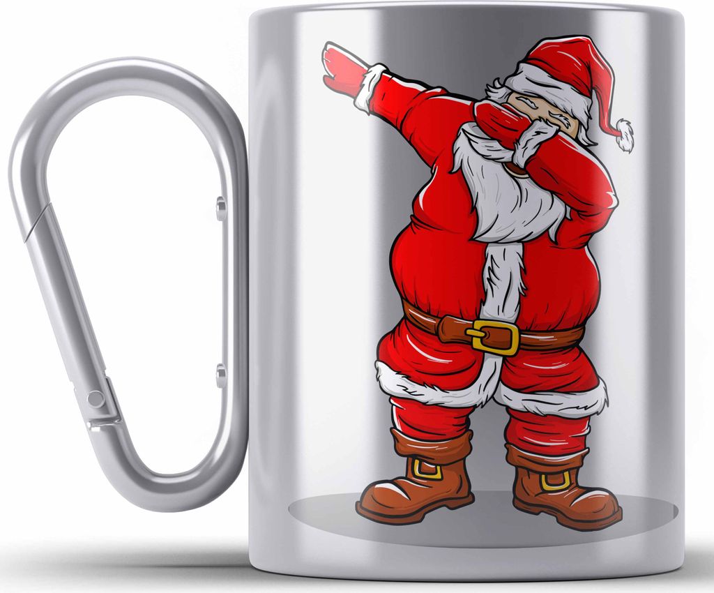 Trendation - Weihnachten Edelstahl Tasse Karabiner Weihnachtsmann für Kinder WeihnachtsEdelstahl Tasse Karabiner Lustig Geschenk Jungs Jungen Mäd...