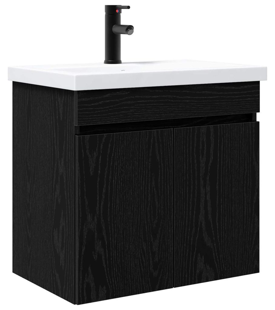 Badezimmer Waschtischunterschrank mit Wasserhahn Schwarze Eiche