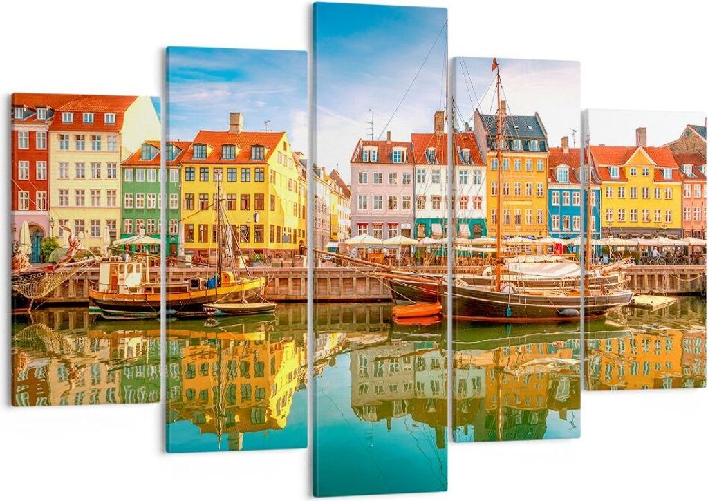 Bild auf Leinwand - Leinwandbild - Segelboote Wasser Architektur Hafen - 150x100cm - Wand Bild - Wanddeko - Leinwanddruck - Bilder - Kunstdruck - L...
